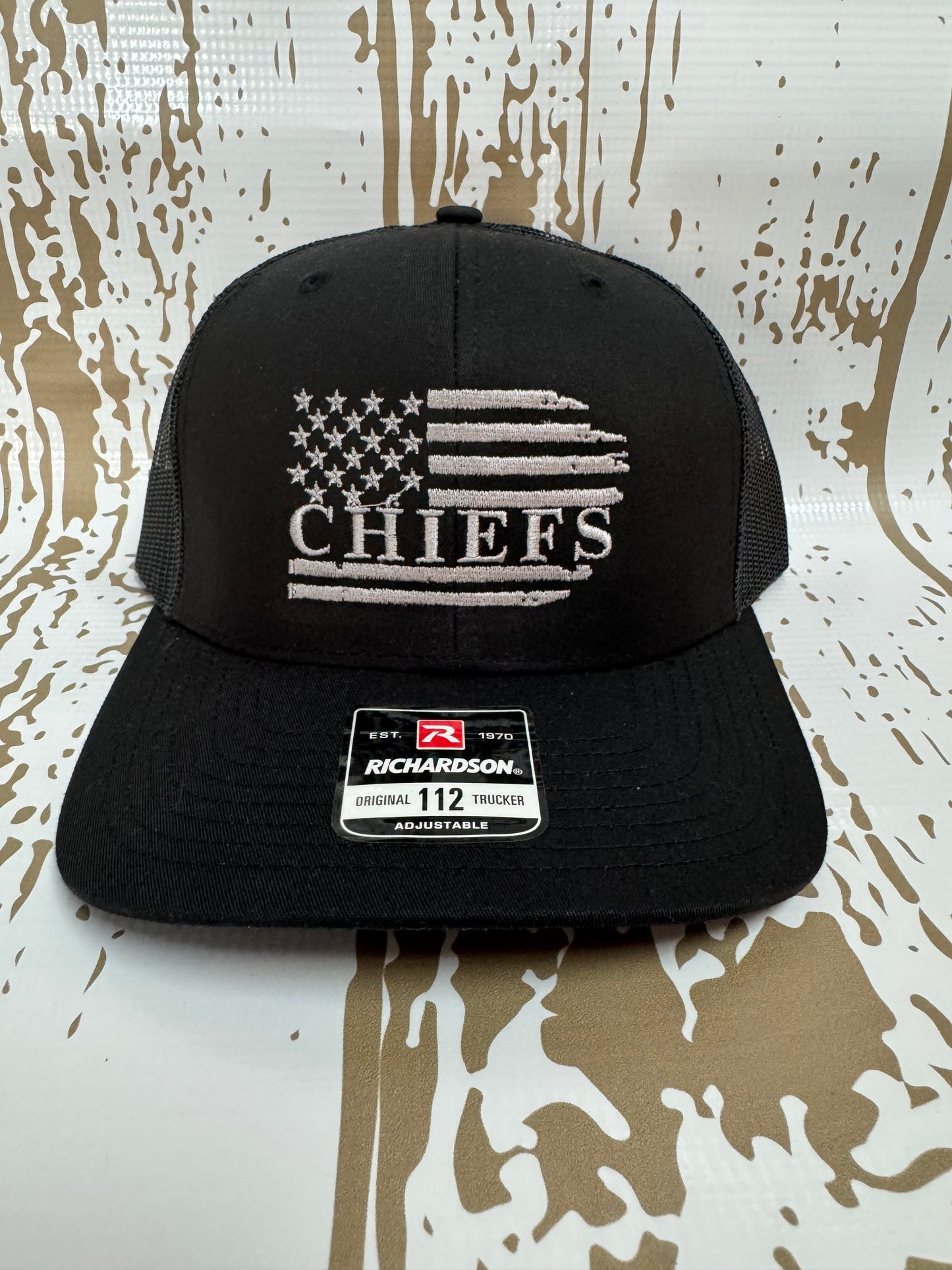Black/Black Richardson 112 Snapback w/ Chiefs Flag Embroidered