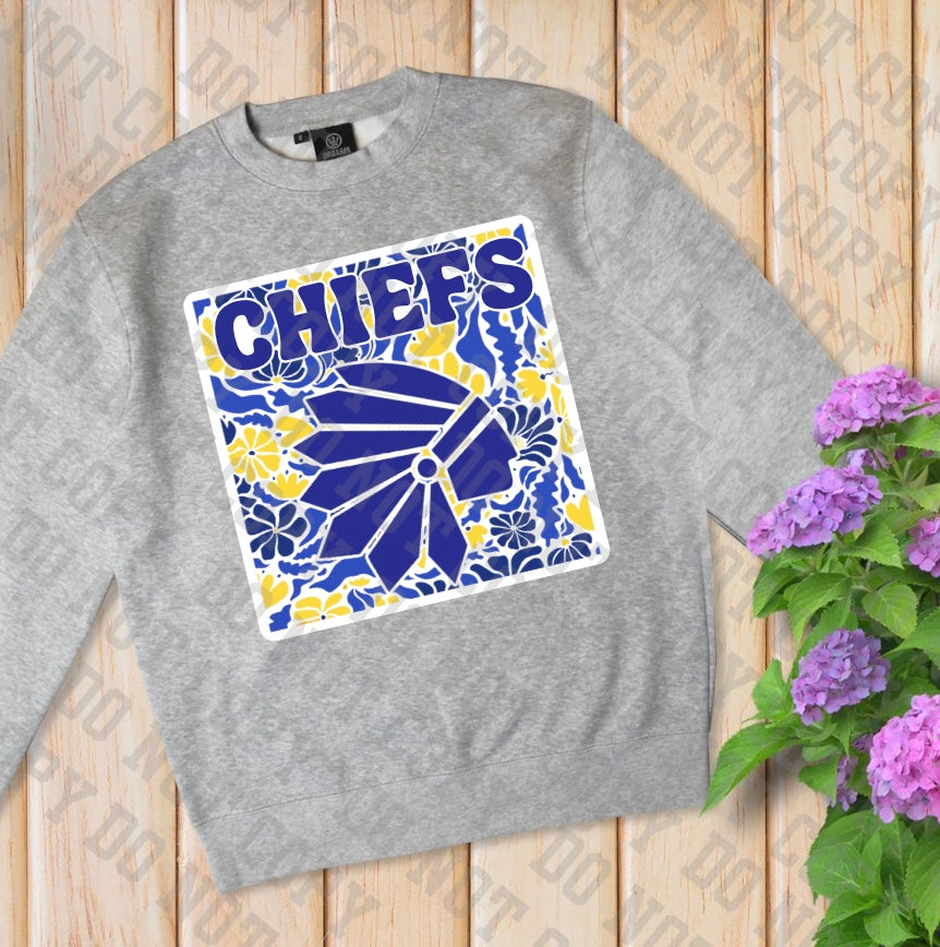Floral Chiefs Block Crewneck - Gray