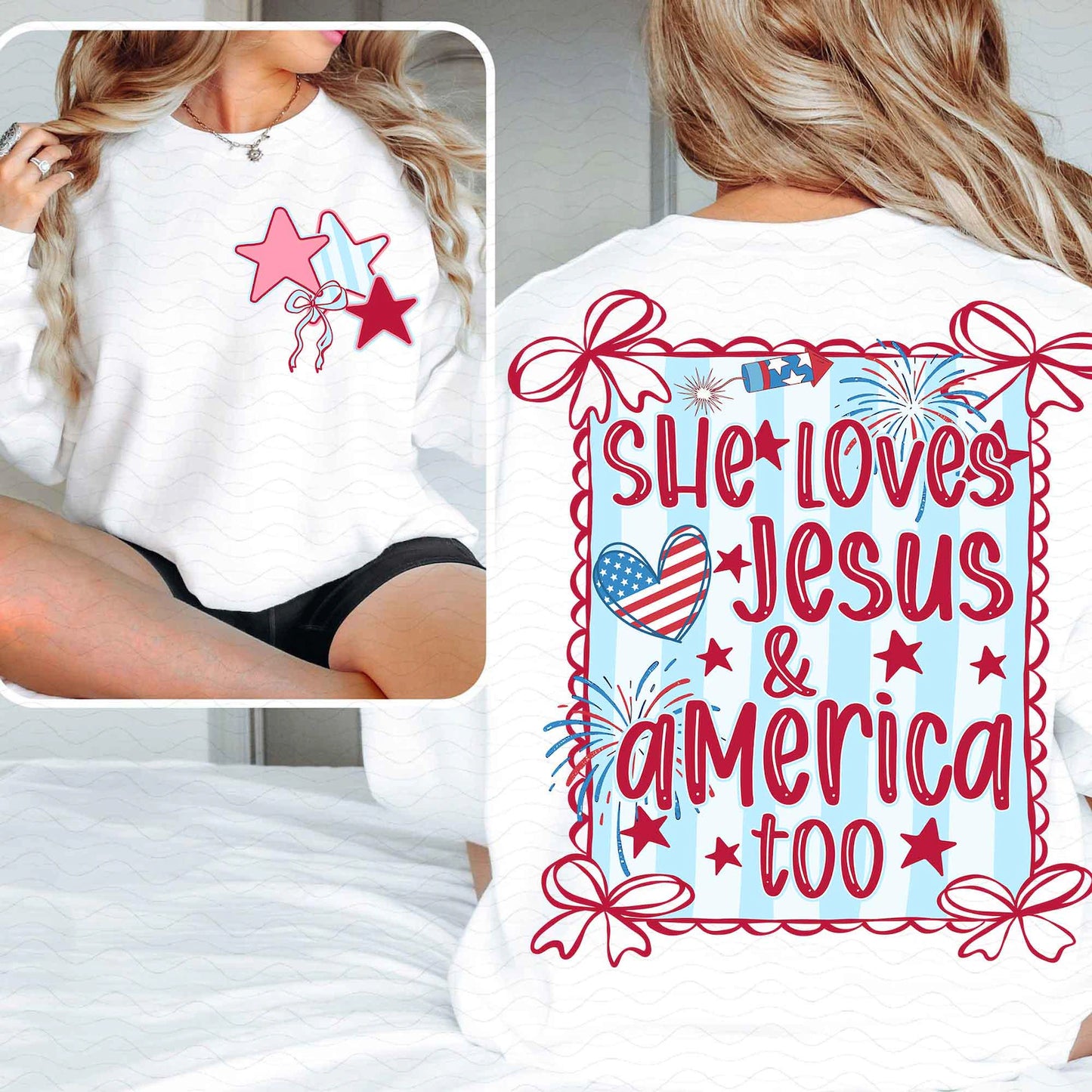 She Loves Jesus & America Too Patriotic Graphic Tee