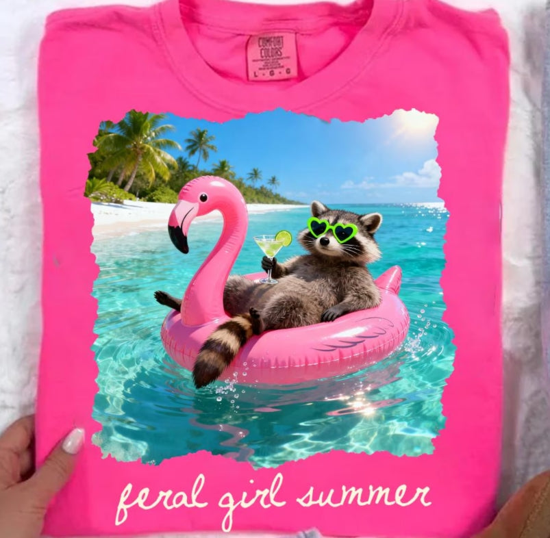 Feral Girl Summer Raccoon Graphic Tee