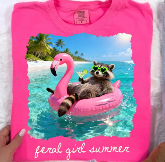 Feral Girl Summer Raccoon Graphic Tee