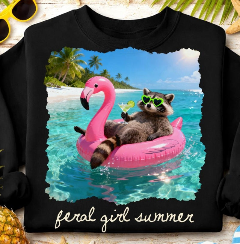 Feral Girl Summer Raccoon Graphic Tee