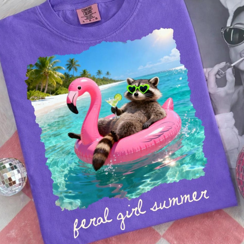 Feral Girl Summer Raccoon Graphic Tee